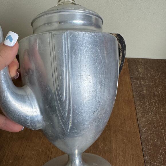 Art Deco Aluminum Pedestal Percolator Glass knob and wood handle - Picture 8 of 16